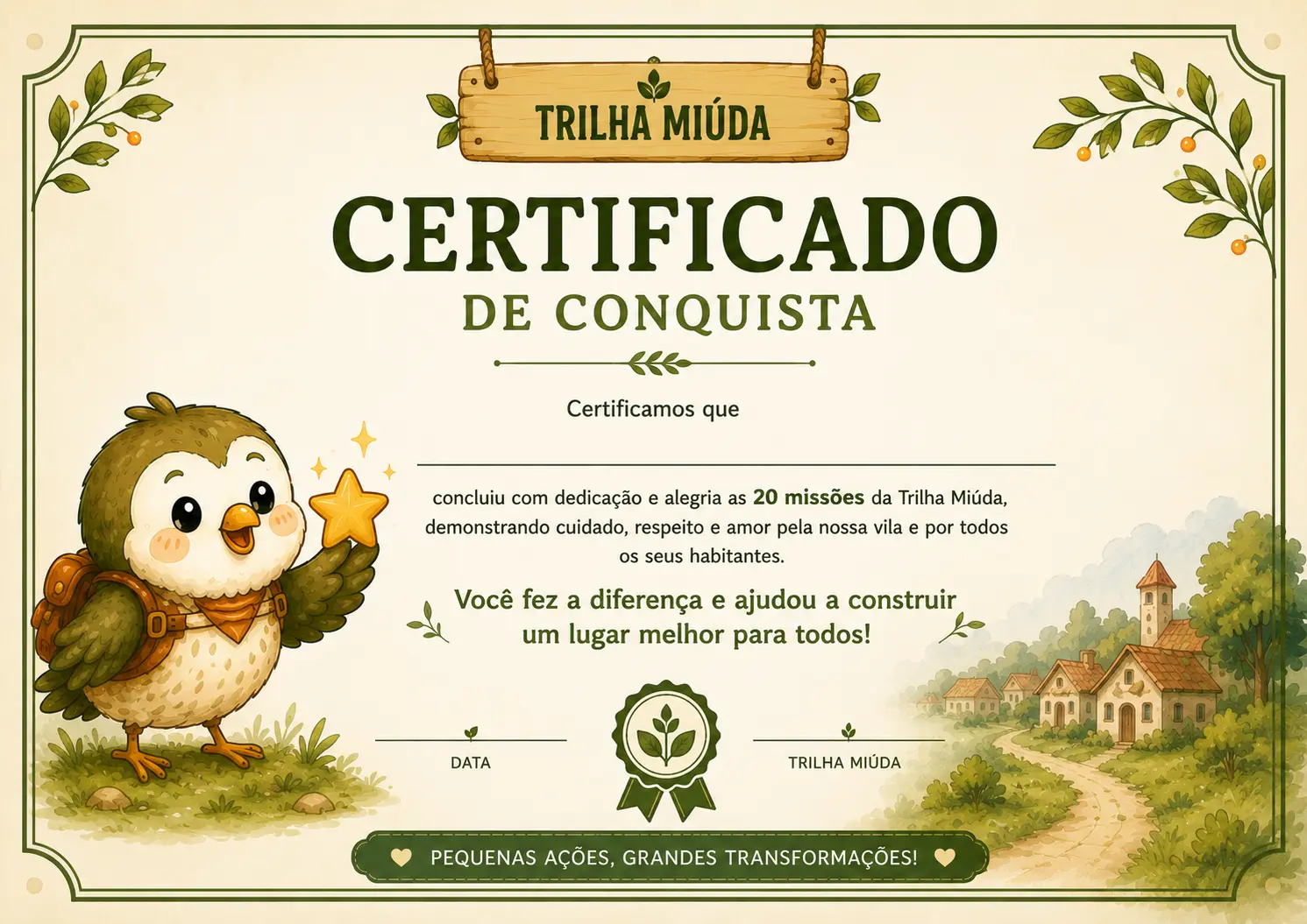 Certificado de conquista das 20 missões
