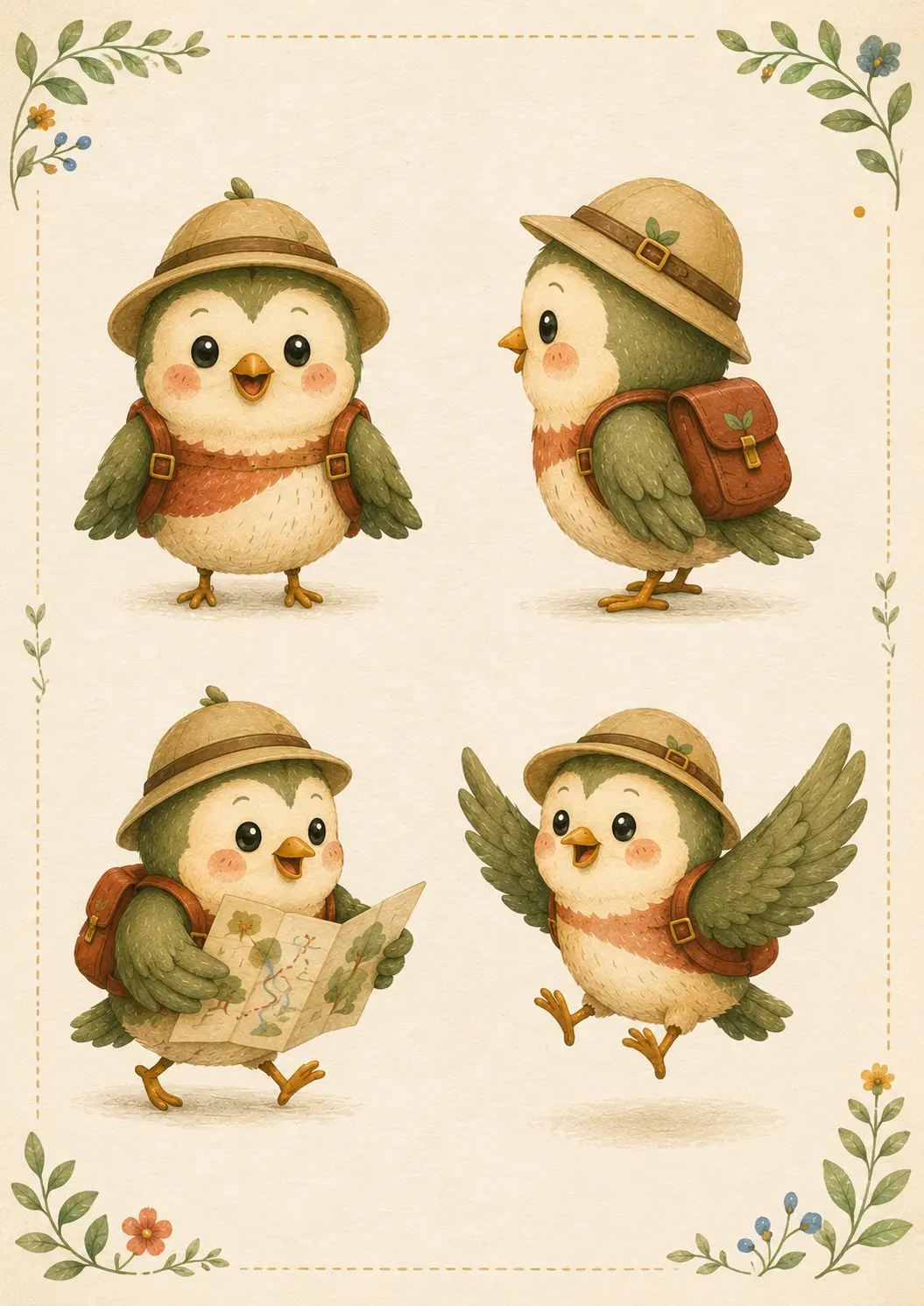 Personagem guia da Trilha Miúda em diferentes poses