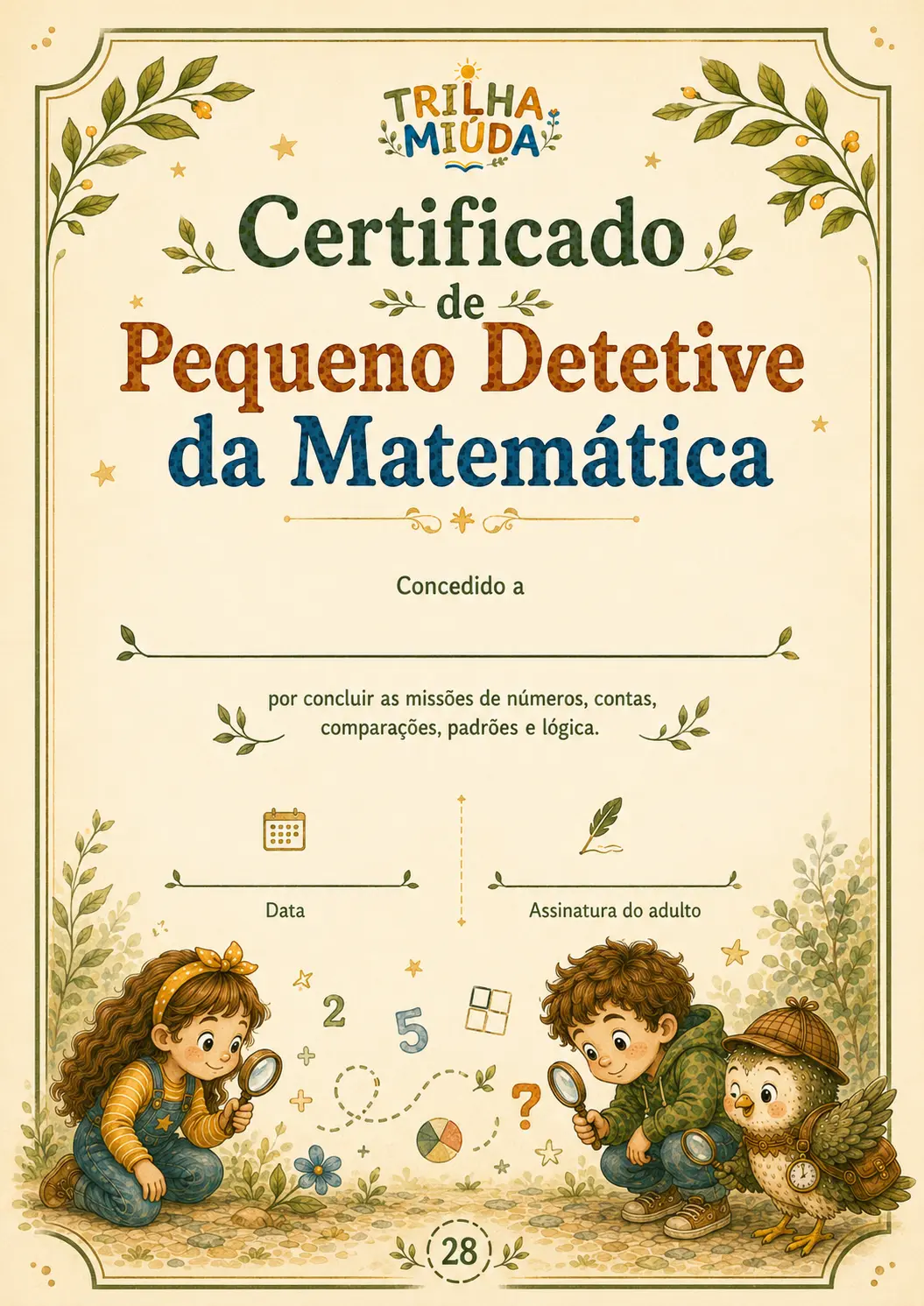 Certificado de Pequeno Detetive da Matemática